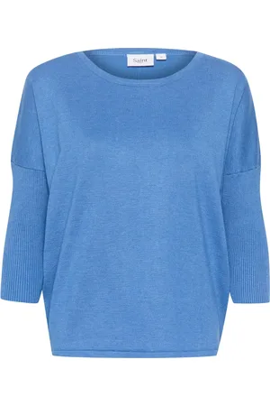 Saint Tropez Strik, Dame, Blå, L, Blå Melange Strik Pullover