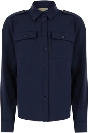Michael Kors Bluser & Skjorter, Dame, Blå, XS, Uld, Tætsiddende Army Skjorte