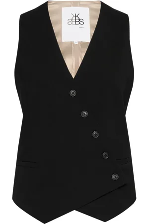 Karen by Simonsen Jakke, Dame, Sort, XL, Asymmetrisk Knapvest Meteorite