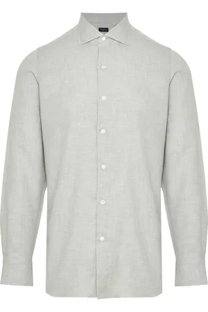 Finamore Skjorte, Herre, Grå, M, Bomuld, Luksus Bomuld Cashmere Skjorte Made in Italy