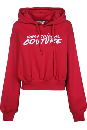 VERSACE Sweathshirts & Hoodies, Dame, Rød, S, Bomuld, Broderet bomuldshættetrøje
