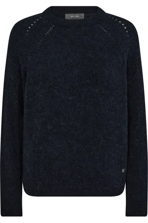 Mos Mosh Strik, Dame, Sort, XS, Uld, Blød Strik Trøje Thora Navy