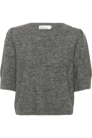 Karen by Simonsen Strik, Dame, Grå, 2XL, Ensfarvet Pullover Strik Opal Grå Melange
