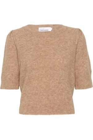 Karen by Simonsen Strik, Dame, Brun, S, Uld, Ensfarvet Pullover Strik Valnød