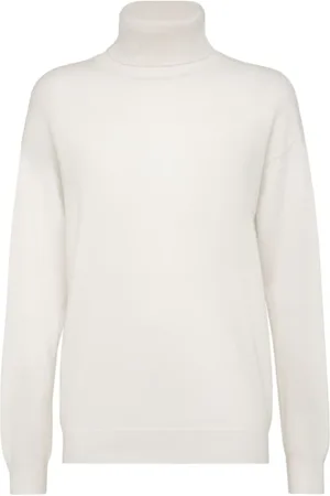 Brunello Cucinelli Strik, Dame, Hvid, M, Cashmere, Hvid Cashmere Mock Neck Jumper
