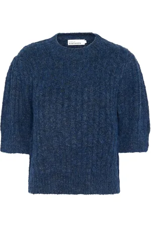 Karen by Simonsen Strik, Dame, Blå, 2XS, Sort Iris Strik Pullover Sweater