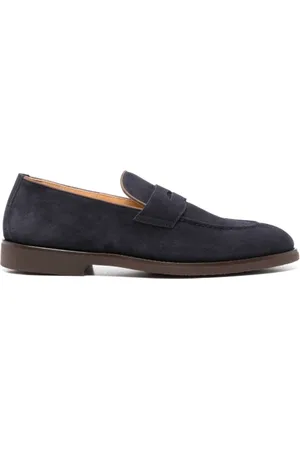 Brunello Cucinelli Sko, Herre, Blå, 42 EU, Læder, Blå Ruskind Penny Slot Loafers