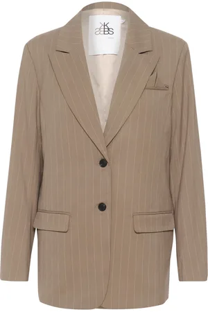 Karen by Simonsen Jakke, Dame, Brun, M, Uld, Stribet Blazer Jakke Valnød