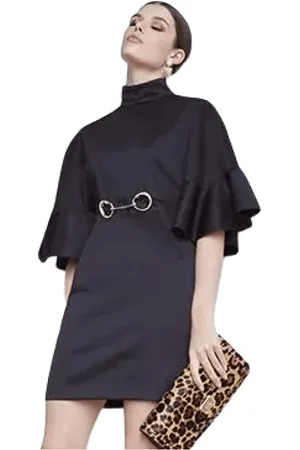 Roberto Cavalli Kjole, Dame, Sort, S, Sort Kort Kjole med Gyldent Talje Detalje