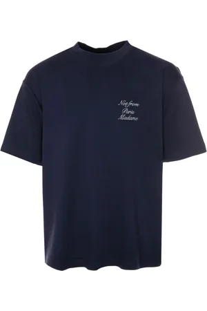 Drôle de Monsieur Top, Herre, Blå, M, Bomuld, Calligraphy Slogan T-Shirt