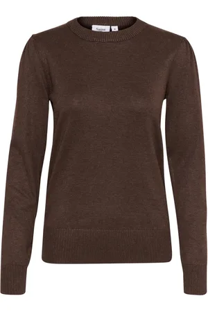 Saint Tropez Strik, Dame, Brun, XL, Uld, Mørk Eg Melange Strik Pullover