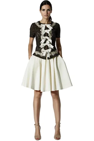 MOSKADA Kjole, Dame, Flerfarvet, S, Beige Plisseret Nederdel Outlet