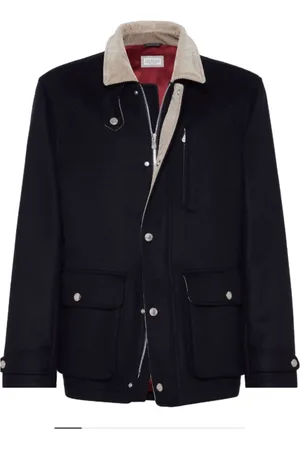 Brunello Cucinelli Jakke, Herre, Blå, 2XL, Uld, Midnight Wool Shirt Jacket