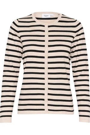 Saint Tropez Strik, Dame, , XS, Uld, Stribet Cardigan Grå Morn Mila Stripe
