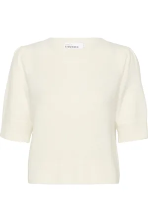 Karen by Simonsen Strik, Dame, Hvid, XS, Uld, Ensfarvet Pullover Sweater Egret