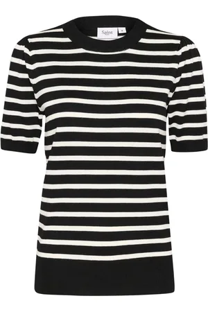 Saint Tropez Top, Dame, Sort, XS, Stribet Pullover Sweater Sort Mila Stripe