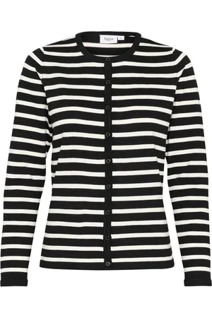 Saint Tropez Strik, Dame, Sort, XL, Uld, Stribet Cardigan Sort Mila Stripe