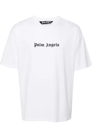 Palm Angels Top, Herre, Hvid, L, Bomuld, Logo Print Crew Neck T-shirt