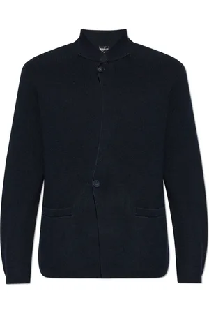 Emporio Armani Strik, Herre, Blå, L, Bomuld, Cardigan med krave