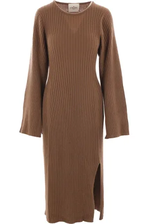Crida Milano Kjole, Dame, Brun, S, Cashmere, Ribbet Cashmere Midi Kjole