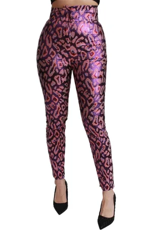 Dolce & Gabbana Bukser, Dame, Flerfarvet, XS, Polyester, Logo Detalje Højtaljede Silkebukser