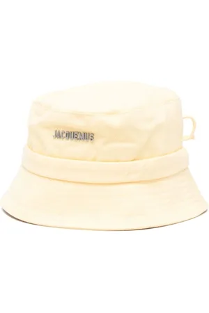Jacquemus Tilbehør, unisex, Hvid, 58 CM, Bomuld, Gul Bomuld Stropdetaljer Flad Skygge Hat