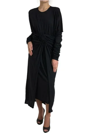 Dolce & Gabbana Kjole, Dame, Sort, L, Uld, Uld Sheath Wrap Kjole