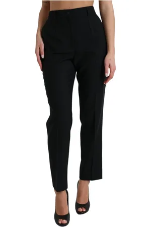 Dolce & Gabbana Bukser, Dame, Sort, L, Uld, Sorte Højtaljede Uldbukser