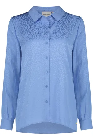 Fabienne Chapot Bluser & Skjorter, Dame, Blå, M, Blå Jacquard Bluse med Ballonærmer