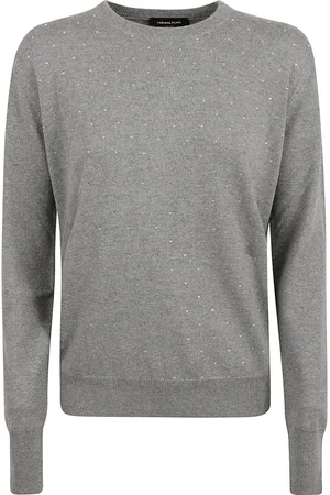 Fabiana Filippi Strik, Dame, Grå, S, Uld, Strass Crew Neck Sweater