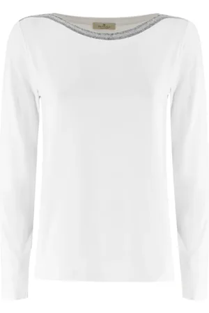 PANICALE Top, Dame, Hvid, L, Lurex Boat Neck Strik Sweater