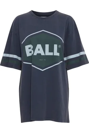 Ball Top, Dame, Blå, S, Bomuld, Sporty Oversize Tee med Stribet Print