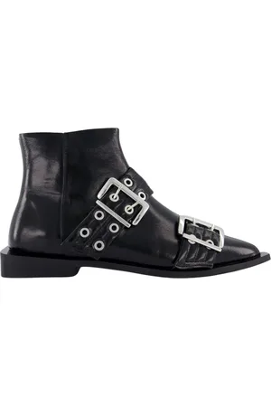 Ganni Sko, Dame, Sort, 40 EU, Læder, Feminine Buckle Flat Boot