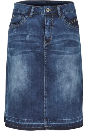 Cream Nederdel, Dame, Blå, 2XL, Denim, Patched Denim Nederdel med Nitter