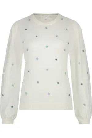 Fabienne Chapot Strik, Dame, Hvid, S, Polyester, Blomstret Pullover Sweater