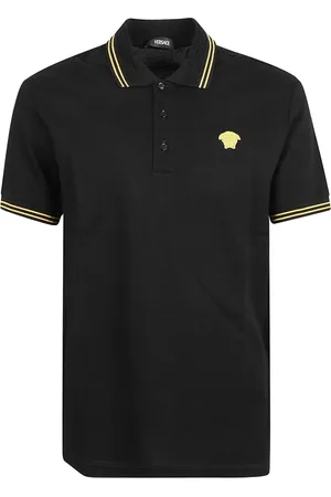 VERSACE Top, Herre, Sort, XL, Bomuld, Sort Polo Piquet Stof Broderi