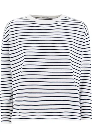 Aspesi Strik, Dame, Hvid, S, Bomuld, Stribet Bomuld Rundhals Sweater