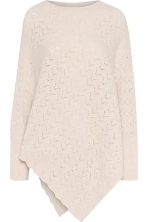 Cream Strik, Dame, , ONE SIZE, Uld, O-Neck Knit Poncho Strik