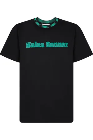 WALES BONNER Top, Herre, Sort, XL, Bomuld, Sort T-shirt med Teal Logo