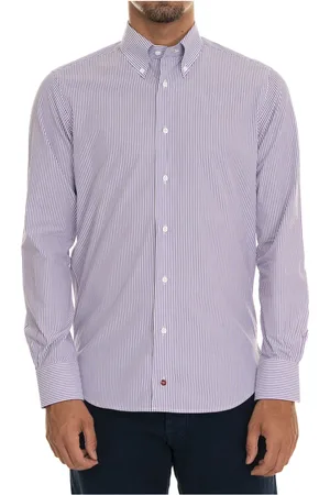 Carrel Skjorte, Herre, Lilla, XL, Bomuld, Stribet Button-Down Casual Skjorte