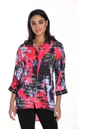 Frank Lyman Bluser & Skjorter, Dame, Flerfarvet, S, Uld, Pink Bluse med ¾ Ærmer og Skjortekrave