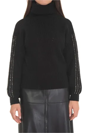 Liu Jo Strik, Dame, Sort, S, Uld, Uld Turtleneck Pullover med Ballonærmer