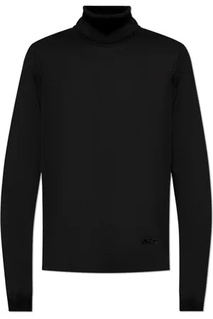 VERSACE Strik, Herre, Sort, S, Bomuld, Turtleneck med logo