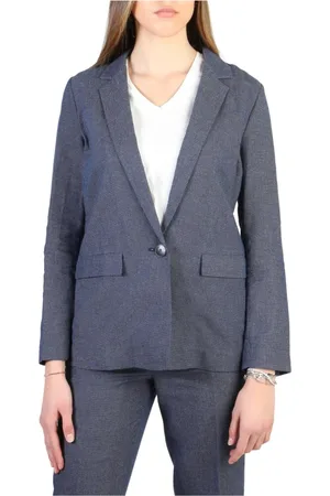 Emporio Armani Jakke, Dame, Blå, XL, Bomuld, Knappet Bomuld Linned Dame Blazer