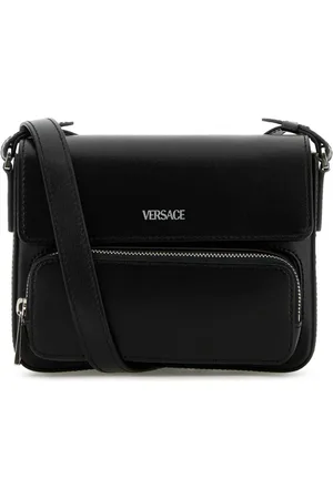 VERSACE Taske, Herre, Sort, ONE SIZE, Uld, Stilfuld Sort Læder Crossbody Taske