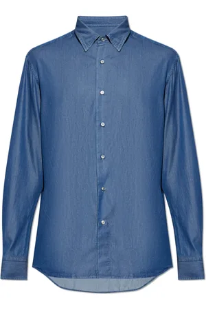BRIONI Skjorte, Herre, Blå, XL, Bomuld, Bomuldsskjorte