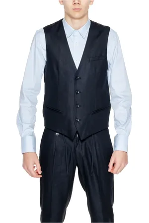 Antony Morato Jakkesæt, Herre, Sort, M, Sort Linen-Blend Knappet Gilet