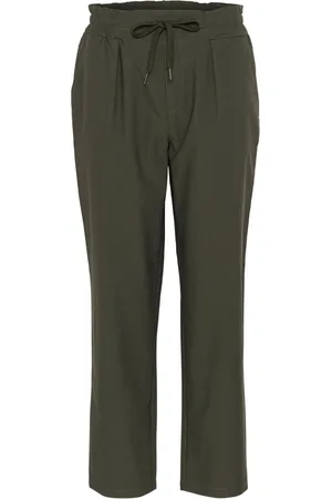 Cream Bukser, Dame, Grøn, M L32, Elastisk Talje Straight-Leg Bukser Deep Depths