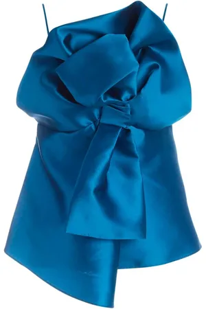 Alberta Ferretti Top, Dame, Blå, S, Polyester, Teal Silk Blend Maxi Bow Top