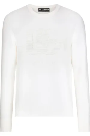 Dolce & Gabbana Strik, Herre, Hvid, 2XL, Uld, Fint Strikket Logo Sweater